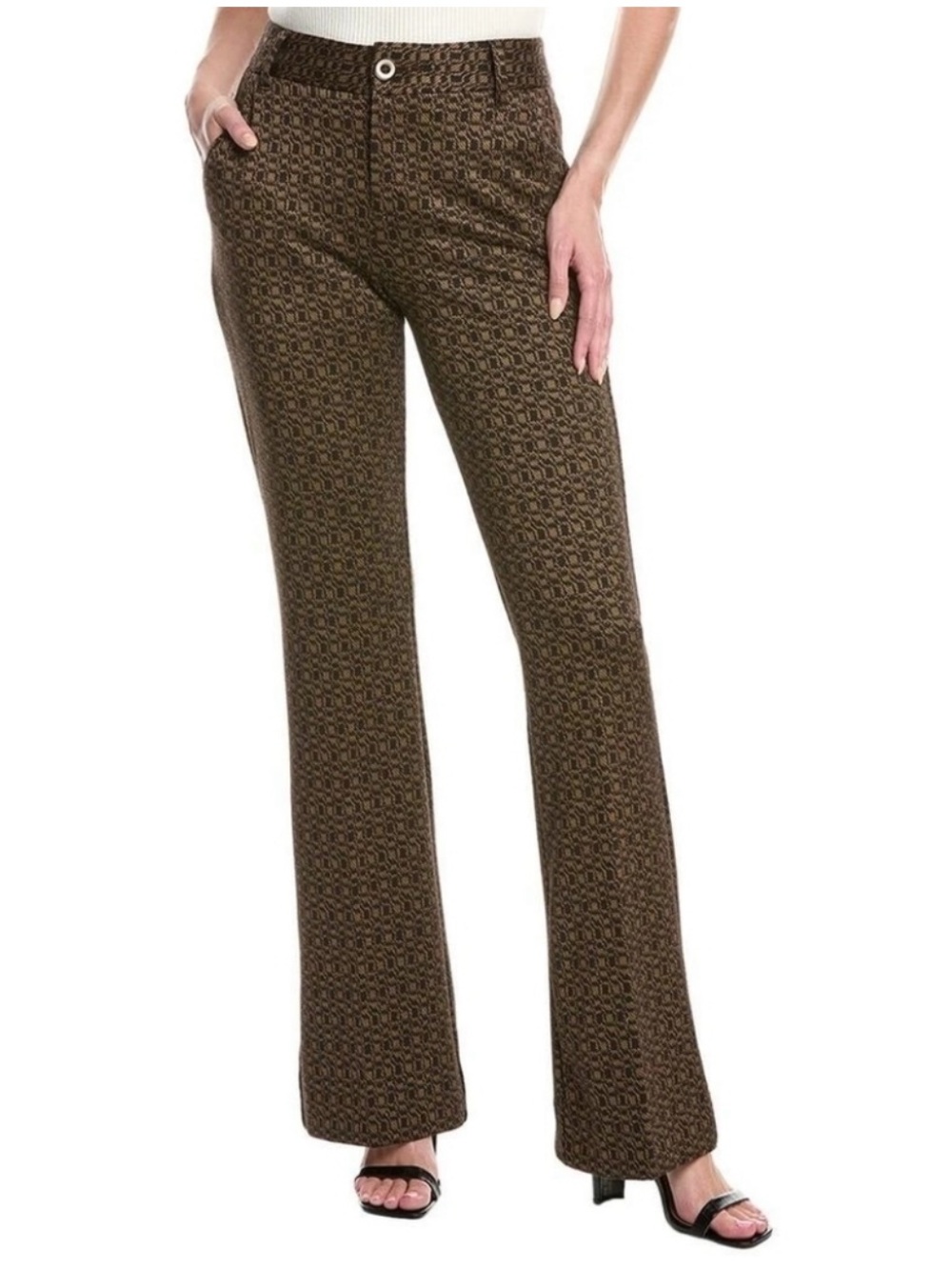 CAbi Director Trouser Brown Patterned Flared Pants Size 6